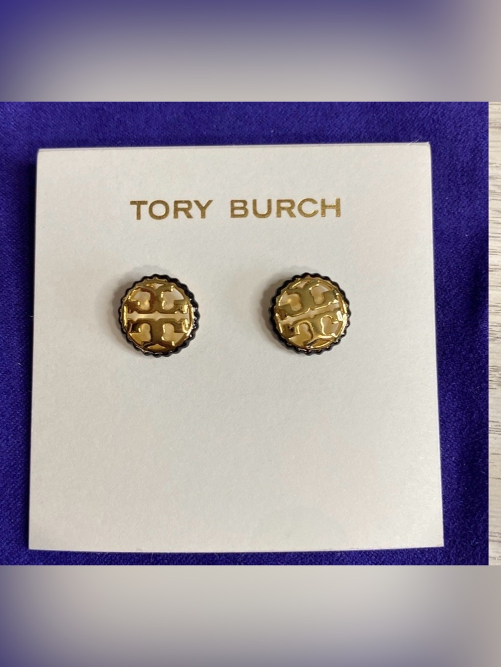 New Tory Burch Gold Stud Logo Earrings With Pouch